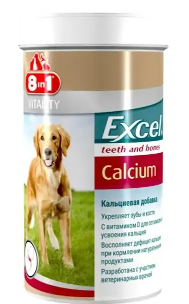 8 в 1 Кальциум, Кальций для щенков и собак (8 in 1 Excel Calcium), банка 155 таб. петдог