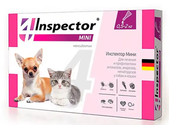 Инспектор Мини Капли от блох, клещей и гельминтов для кошек и собак петдог