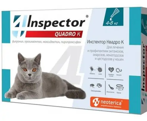 Инспектор Quadro K капли для кошек от 4-8 кг, 1 пипетка петдог