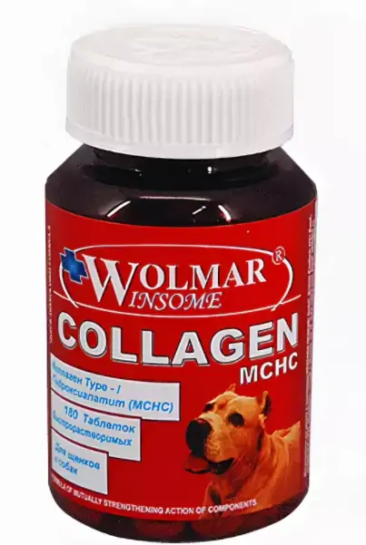 Волмар Коллаген (WOLMAR WINSOME COLLAGEN MCHC) хондропротектор для собак, , банка 180 таб. петдог
