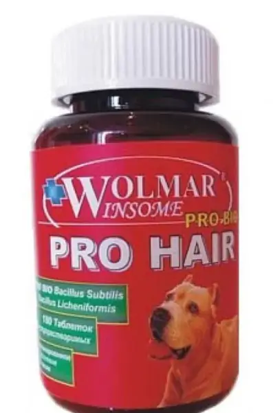 Волмар Pro Hair мультикомплекс для улучшения состояния кожи и шерсти у щенков и собак (Wolmar Pro Hair), банка 180 таб. петдог