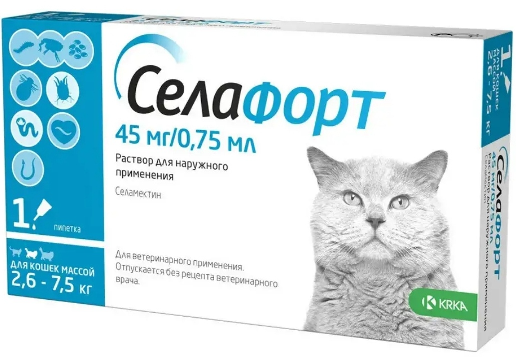 Селафорт, 45 мг для кошек 2.6-7.5 кг, пипетка 0.75 мл петдог