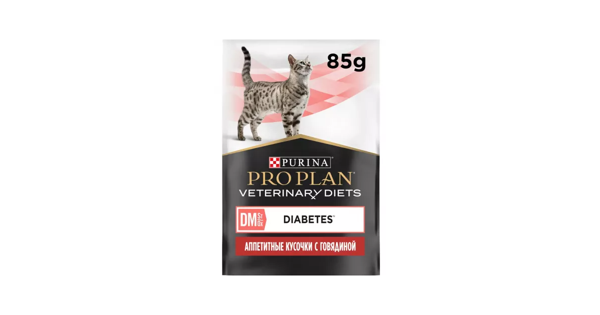 Про План Диабетик для кошек (DIABETES) кусочки с говядиной, паучи 85г ...
