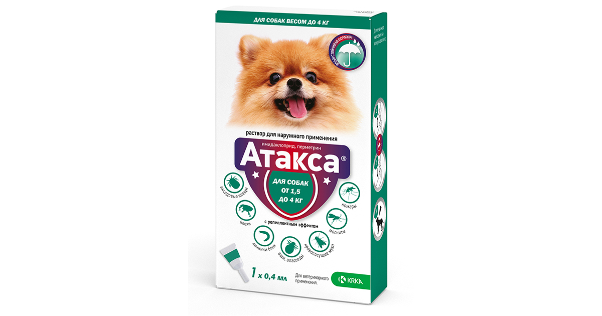 Атакса капли от клещей и блох для собак весом от 1,5 до 4 кг, 1 пипетка ...